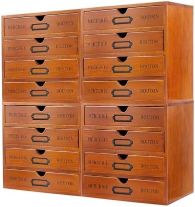 Drawer Wooden Drawers Organizer, 16-Drawer Vintage Wood Desktop Organizer with Label Holders and Handles Stackable Desktop Storage Box for Living Rooms Bedrooms Offices (19.6" x 6.89" 19.6") by Unknown