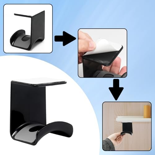 Black Headphone Stand Hanger,Hanging Headset Holder Hook Under Desk - Image 4