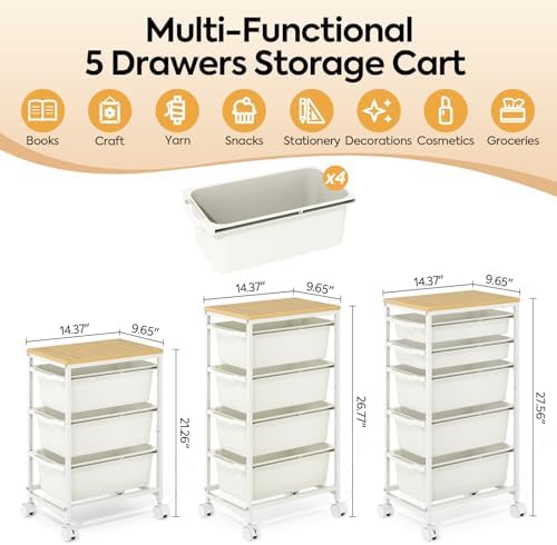 Slim Rolling Cart with 4 Drawers, Metal Utility Storage Cart - Image 2