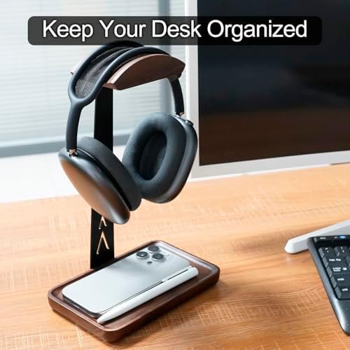 GEVO Headphone Stand, Walnut Wood Headset Stand with Controller Holder - Image 2