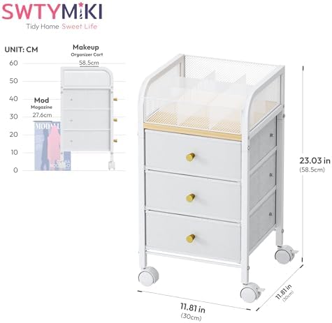Rolling Makeup Organizer Cart - Under Desk Vanity Makeup Storage with 3 Non-woven Drawers, Nail Cart Organizer Cosmetic Display Cases Cabinet for Skin Care Perfume Nail Polish Brush Hair Tool - Image 2