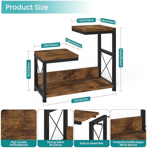 Desktop Shelf Organizer, 3 Tier Office Shelves, Wood Desk Organizers Storage Rack and Freestanding Display Shelf for Office, Dormitory, Home, Rustic Brown - Image 3