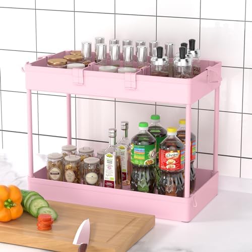 3 Tier Rolling Cart with Wheels, Storage Craft Art Trolley Organizer Serving, 3 Hanging Baskets Easy Assembly, for Office, Living Room, Kitchen, Pink - Image 6