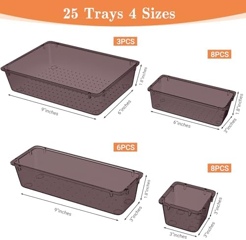 SpaceHacks 25 PCS Plastic Drawer Organizer, 4-Size Versatile Organizer Trays & storage Bins - Image 2