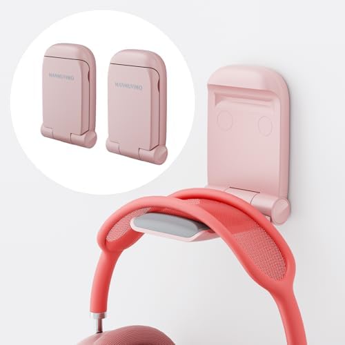MAMUVIMO Headphone Stand, 2 Pack Headset Stand Foldable＆Sticky, Headphone Holder Hook Mount with Non-Slip Silicone, Adhesive Earphone Desk Hanger Clip Space-Saving for Airpods Max, All Earphones-Pink by MANMUVIMO