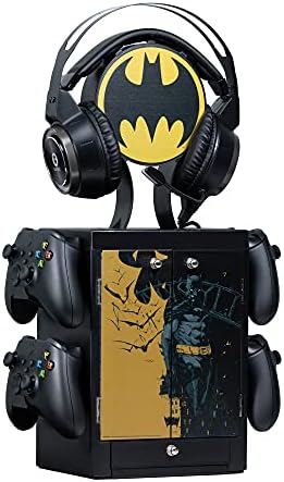 Numskull Official Batman Gaming Accessory Locker & Storage Stand – Holds 10 Games/DVDs, 4 Controllers, Headset, and Accessories – Durable & Compact Organizer – Official Batman Merchandise by Numskull