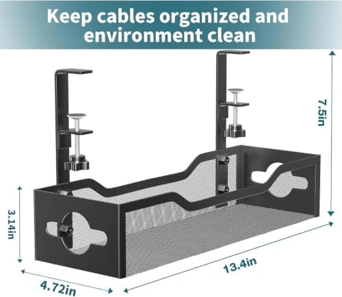 Under Desk Cable Management Tray 3 Pack, Cable Management Under Desk No Drill, Cable Organizer with Clamp for Wire Management, Cord Organizer for Office, Home - No Damage to Table (Black) - Image 6