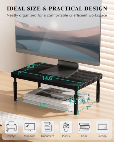 WALI Desk Organizer, 1 Tier Computer Monitor Stand for Desk, Desk Monitor Riser 3 Height Adjustable, Laptop Stand Underneath Storage for Office, Home, School Supplies, 1 Pack, Black - Image 6