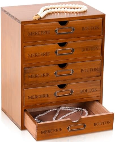 Wesiti Wooden Desk Organizer, 5 Drawers, Vintage Makeup Cabinet, Brown by Wesiti
