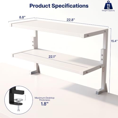 VIVO White Clamp-on 24 inch 2-Tier Desk Shelf, STAND-SHELF24C-W - Image 2