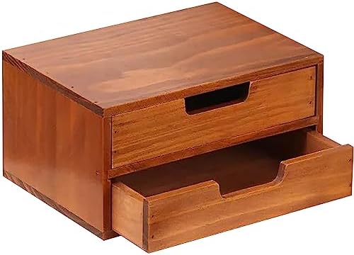 Double Drawer Desktop Storage Organizer in a Modern Wood Design (9.8”x6.9”x 5.1”) 2-Drawer Stackable Drawer Unit - Wood Monitor Riser (1-Pack) by Woodaholic