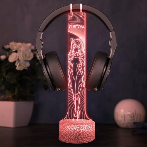 Custom LED Headphone Stand with Design, Personalized Gaming Desk for Men Boyfriend, Gaming Headset Holder RGB with 16 Color Lights Gifts for Cyberpunk Anime Gamer, Light up Headphone Stand - Image 4