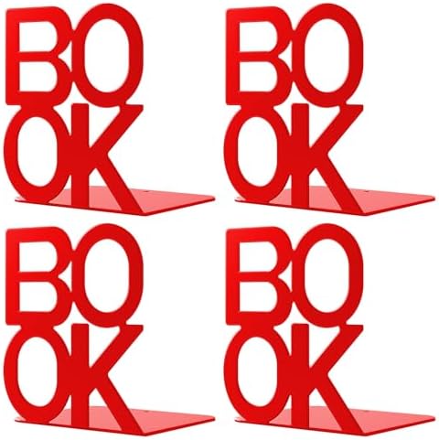Book Ends Red 2 Pair Metal BookEnds for Bookrack Desk,Books by shikaman