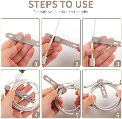 25 Pcs Silicone Cable Ties, Cable Ties Reusable, High Elasticity Cord Wraps for Electrical Cords, Cord Organizer for Earphone, Phone Charger(Khaki) - Image 5