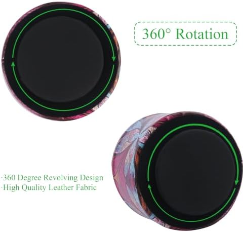 Round Leather Art Supply Organizer,Remote Control Holder,360 Degree Spinning,Multi-Functional Pencil Holder,4 Compartments Desktop Stationary Organizer(1-Fractal Flower2) - Image 4