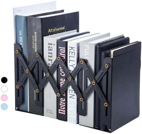 M&G Adjustable Bookends Book Ends for Shelves, Metal Bookend for Heavy Books, Desk Magazine File Organizer Holder Extends up to 20in, Book Stopper for Home, Office, Classroom (Black) by MG