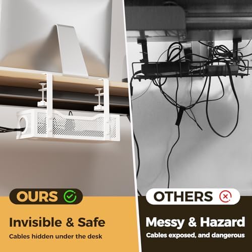 Under Desk Cable Management Tray, 13.4" Metal Cord Organizer, White - Image 3