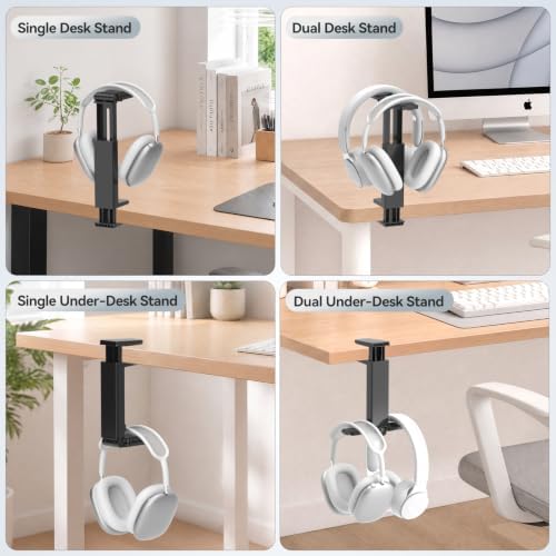 Dual Headphone Stand for Desk, 360° Rotatable & 180° Flippable Holder - Image 4