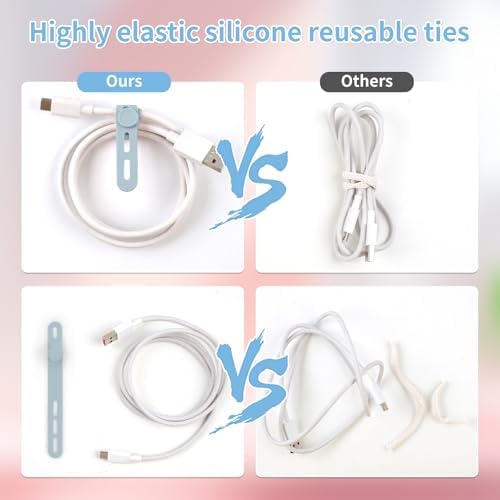 25 Pcs Silicone Cable Ties, Cable Ties Reusable, High Elasticity Cord Wraps for Electrical Cords, Cord Organizer for Earphone, Phone Charger(Blue) - Image 4