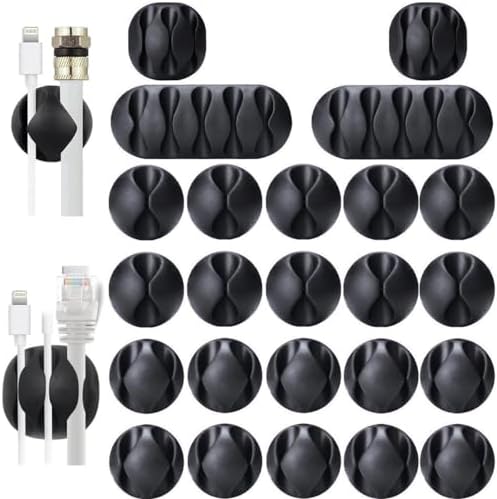 24PCS Black Cable Clips, Self Adhesive Cord Holder Cord Organizer by OHill
