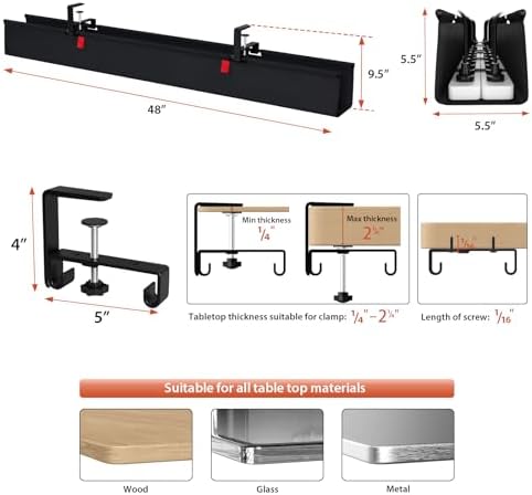 Univivi No Drill Under Desk Cable Management Tray, 48 inch Cable Management - Image 4
