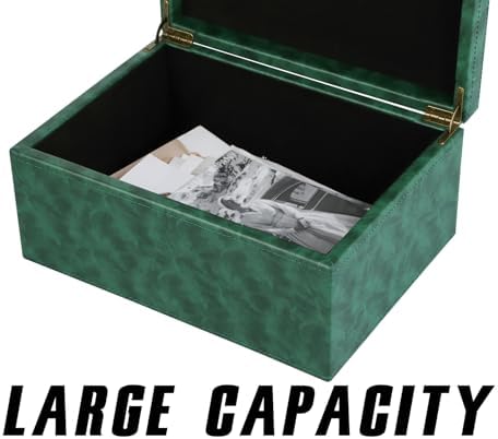 HofferRuffer Faux Leather Decorative Box, Large Wooden Structure Keepsake Box Accessory Organizer Jewelry Organizer with Hinged Lid, Storage Container for Home or Office (Dark Green) - Image 7
