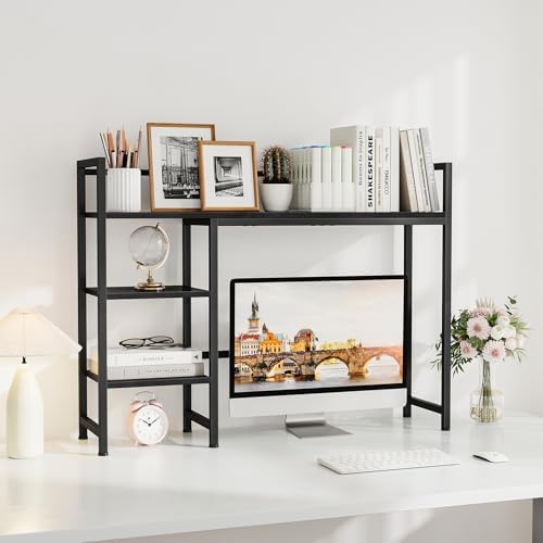 Snughome Desk Shelf, 38.6" Desk Hutch for Computer Monitor, Desktop Organizer Shelf, 4 Tier Desk Display Rack, Wood Desktop Bookshelf Storage Rack for Home Office Dorm, Black - Image 2