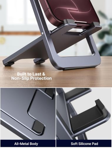 JSAUX Fold-Flat Cell Phone Stand, Adjustable Desk Holder-Gray - Image 6