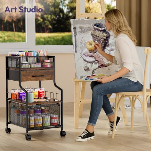 Under Desk Storage Cart- Art Storage Cart with Drawers & DIY Divider - Office Cart Organizer Under Desk Shelf, Craft Rolling Cart for Office, Craft Room & Studio Espresso - Image 2