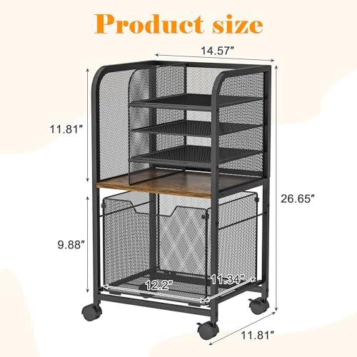 5-Tier Rolling File Cart Cabinet Under Desk Storage Organizer - Image 2