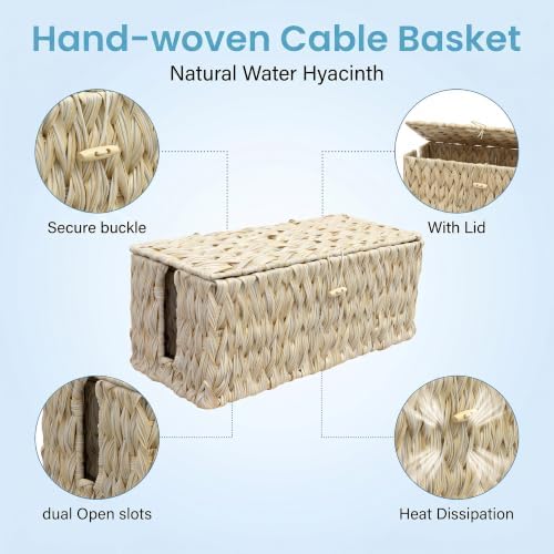 efluky Set of 2 Plastic Cable Management Box, Hand-Woven Cord Organizer with 2 Open Slots, Decorative Cord Box to Hide Power Strip, USB Wires & Charger for Home & Office - Image 3