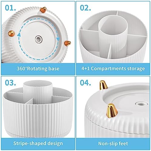 Marbrasse Desk Organizer, 360-Degree Rotating Pen Holder, Desk Organizers and Accessories with 5 Compartments Pencil Holder, Art Supply Storage Box Caddy for Office, Home（White） - Image 4