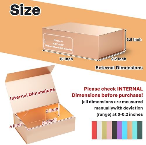 Rose Gold Gift Box, 9.5x6x3'' Gift Boxes with Lids for Presents - Image 2
