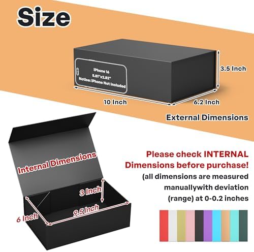 Black Gift Box, 9.5x6x3'' Gift Boxes with Lids for Presents - Image 2