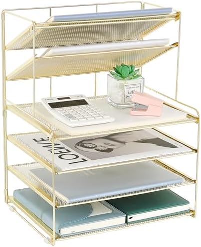 Desk Organizer, 6-Tier Paper Organizer Letter Tray, Gold by OPNICE