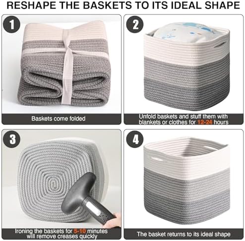 11 Inch Cube Storage Bins Woven Baskets, Gradient Grey, Pack of 3 - Image 7