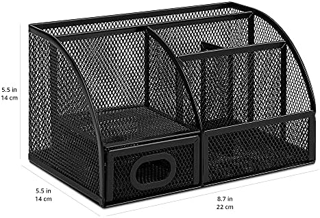 Amazon Basics Mesh Pen Holder and Desktop Desk Organizer, Office Caddy Storage for Writing Utensils, 9.1 x 5.9 x 5.5 inches, Black (Pack of 12) - Image 5