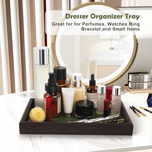 Wooden Valet Tray with Leather Base - Nightstand Catchall Organizer for Cologne, Perfume, Keys, Wallet, Phone, Watch, Jewelry & Sunglasses (2Pcs Green) - Image 5