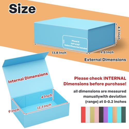 RYDDOY 5 Pack Blue Gift Box, 13.8x9.5x4.3'' Large Gift Boxes with Lids - Image 2