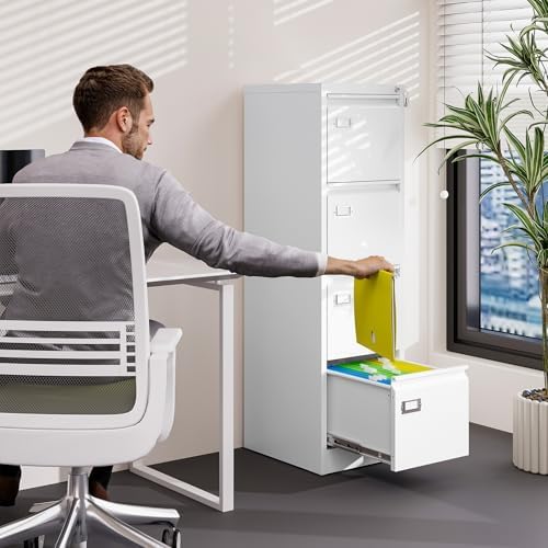 4 Drawer File Cabinet with Lock Metal Vertical File Storage Cabinet Office Home Steel Vertical File Cabinet for A4 Legal/Letter Size Narrow File Cabinet Locked,Assembly Required - Image 2