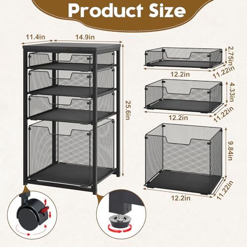 Rolling File Cart with 4 Storage Drawers, Mobile File Cabinet with Wheels, Hanging File Organizer, Under Desk Printer Stand Utility Cart Filing Cabinet for Home Office, Black - Image 2