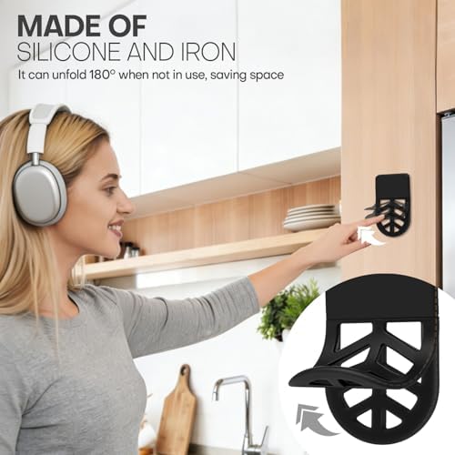 Wall Mount Headphone Stand, 2-in-1 Bendable Silicone Controller Holder, Adhesive Under Desk Hook for Gaming Office & Home, Fits All Headphones for PS5 Xbox Controllers - 1 Pack (Black/White) - Image 6