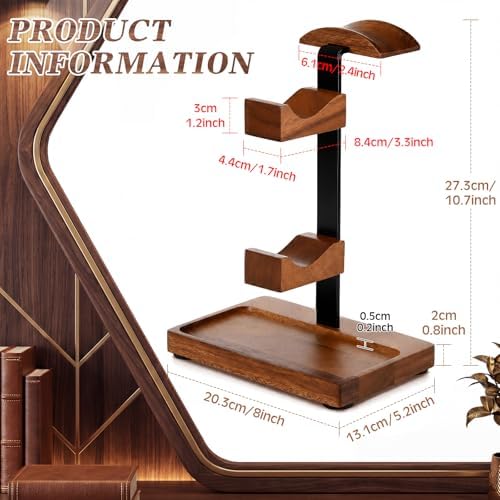 Headphone Stand with Controller Holder, Light Walnut - Image 2