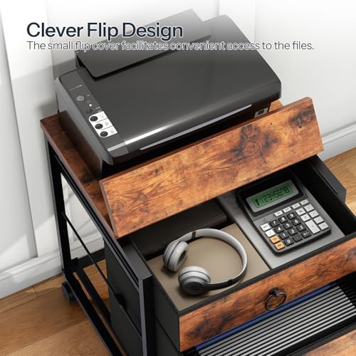HOOBRO File Cabinet, 2-Drawer Vertical Mobile Office Cabinet, Rolling Printer Stand, for A4/Letter Size Files, Nonwovens Drawer, for Home Office, Rustic Brown BF21WJ01G1 - Image 6