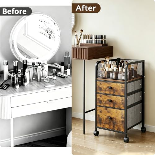 Rolling Makeup Vanity Cart Makeup Organizer with Drawers - Image 6