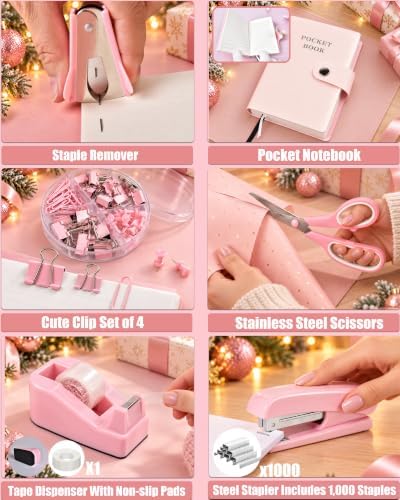 Pink Desk Accessories 21-Piece Office Supplies Gift Set for Women - Image 4