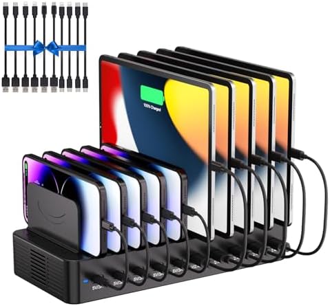 100W Charging Station for Multiple Devices, 10-Port USB Fast Charger, Black by HomePage