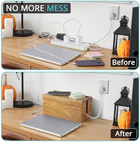 Bivvclaz Cable Management Box Medium, Acacia Wooden Cord Organizer Box for Desk, Floor, Office to Hide Extension Cords Power Stripes Surge Protectors Chargers Wires - Image 4