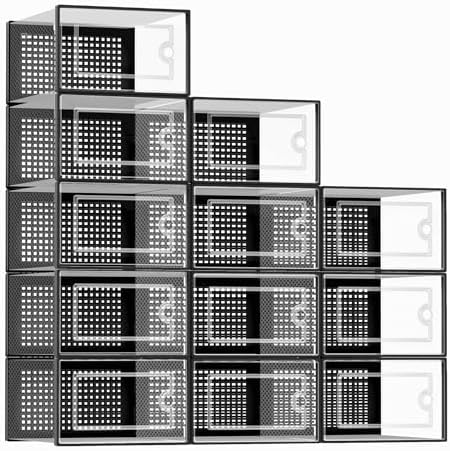 Kuject X-Large Shoe Storage Boxes 12 Pack, Clear Stackable Shoe Organizer by Kuject