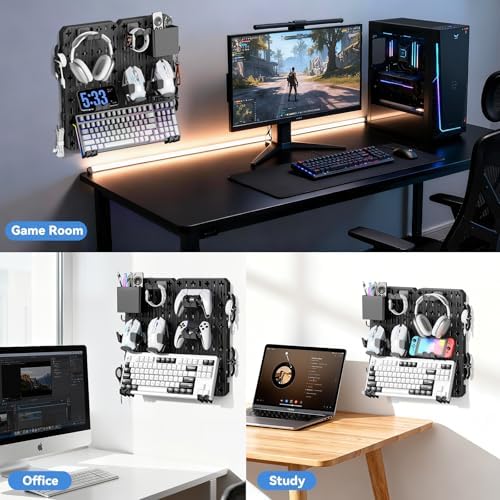 KDD Keyboard and Mouse Display Stand Holder, Wall Mount Office Organization Pegboard Combination Kit with Pen holder, Hooks, Headset & Controller Stand for Office & Home Hanging Organizer Storage - Image 6